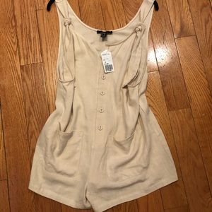 NWT Forever 21 Natural Linen Button Front Romper